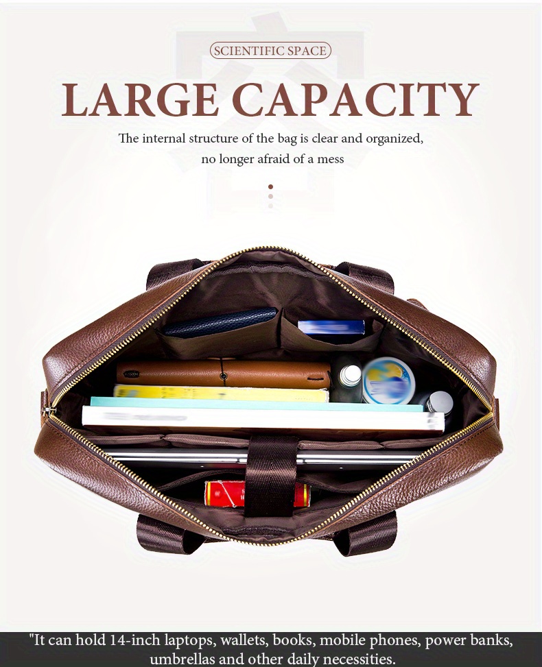 bullcaptain mens genuine leather large capacity business briefcase messenger bag handbag for travel work office computer crossbody bag top layer cowhide durable shoulder pack details 6