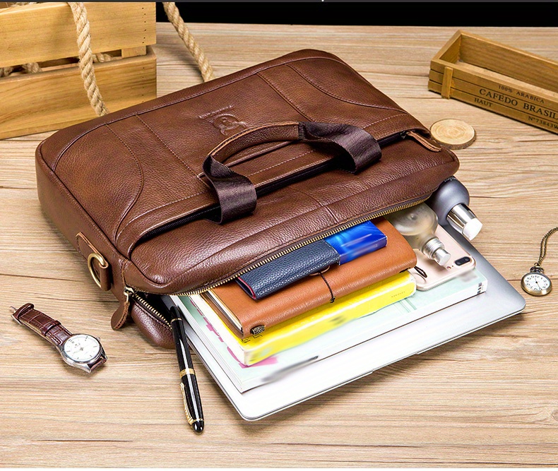 bullcaptain mens genuine leather large capacity business briefcase messenger bag handbag for travel work office computer crossbody bag top layer cowhide durable shoulder pack details 7