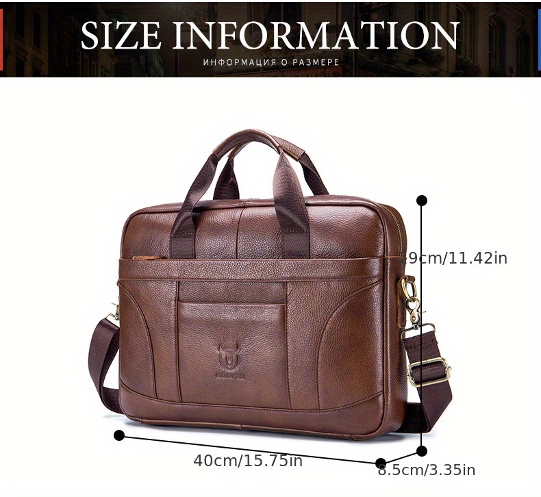 bullcaptain mens genuine leather large capacity business briefcase messenger bag handbag for travel work office computer crossbody bag top layer cowhide durable shoulder pack details 9