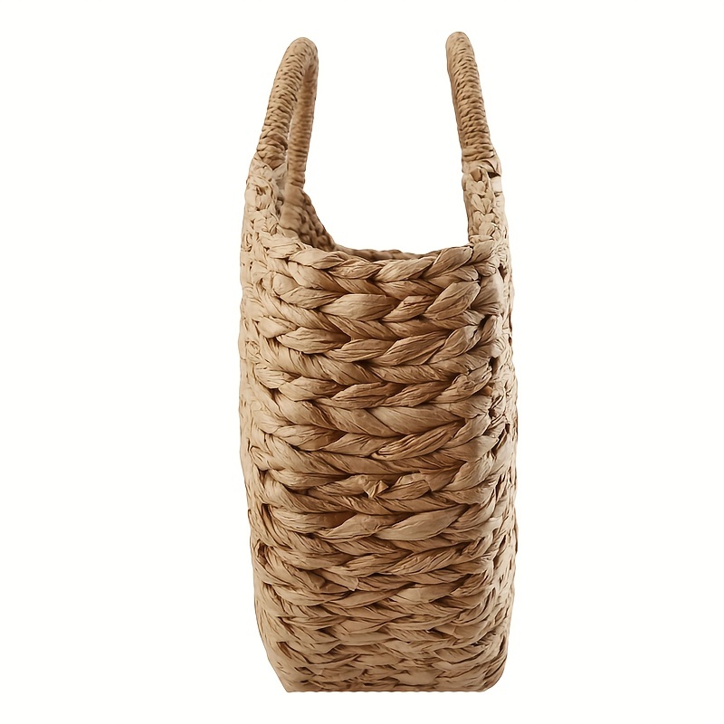 casual semicircle straw woven handbag handmade rattan woven basket details 7
