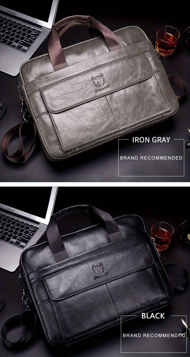 bullcaptain genuine leather business briefcase for men large capacity multi functional handbag computer bag shoulder messenger bag for business trip office satchel birthday gift for husband boyfriend details 1