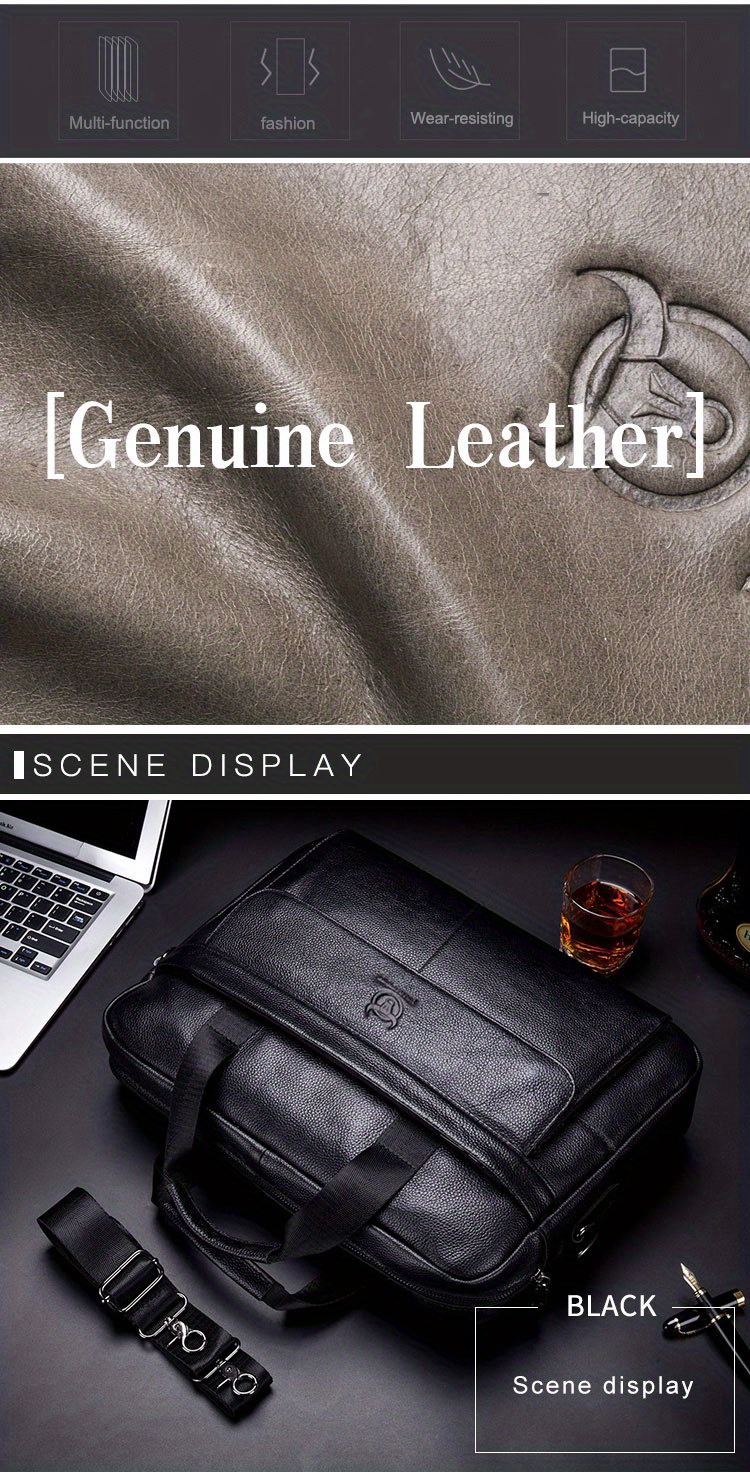 bullcaptain genuine leather business briefcase for men large capacity multi functional handbag computer bag shoulder messenger bag for business trip office satchel birthday gift for husband boyfriend details 2