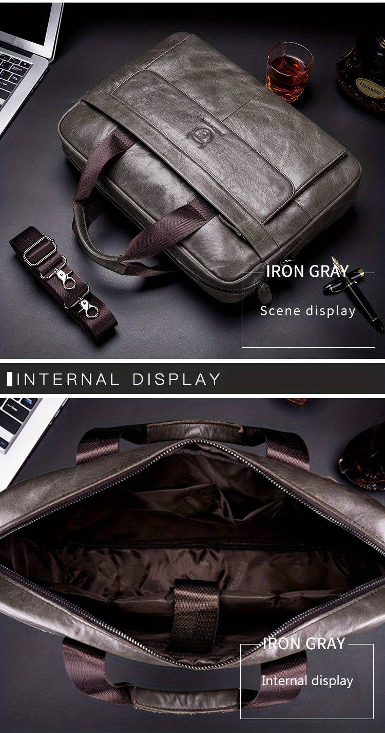 bullcaptain genuine leather business briefcase for men large capacity multi functional handbag computer bag shoulder messenger bag for business trip office satchel birthday gift for husband boyfriend details 3