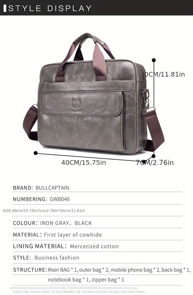 bullcaptain genuine leather business briefcase for men large capacity multi functional handbag computer bag shoulder messenger bag for business trip office satchel birthday gift for husband boyfriend details 5