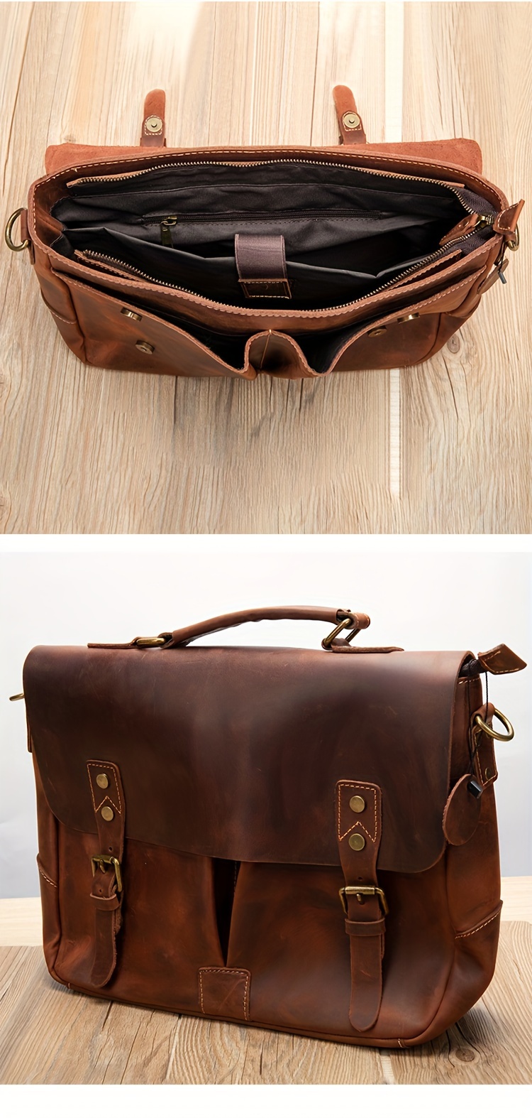 Vintage Flap Crossbody Bag, Men s Top Layer Cowhide Briefcase, Large Capacity Handbag For Travel Work details 1
