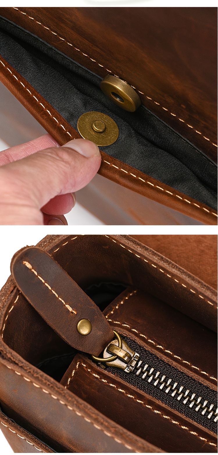Vintage Flap Crossbody Bag, Men s Top Layer Cowhide Briefcase, Large Capacity Handbag For Travel Work details 4