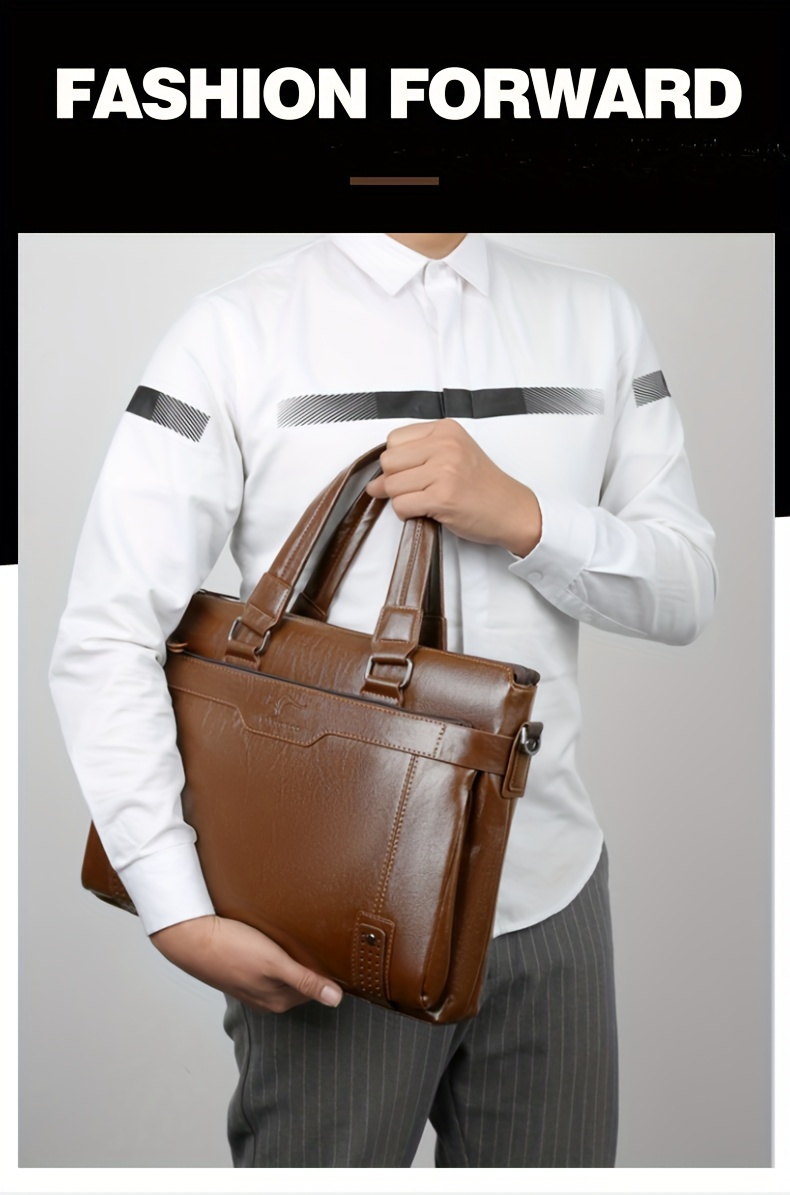 1pc horizontal mens bag fashion crossbody bag soft faux leather shoulder bag large business computer bag retro business bag details 0