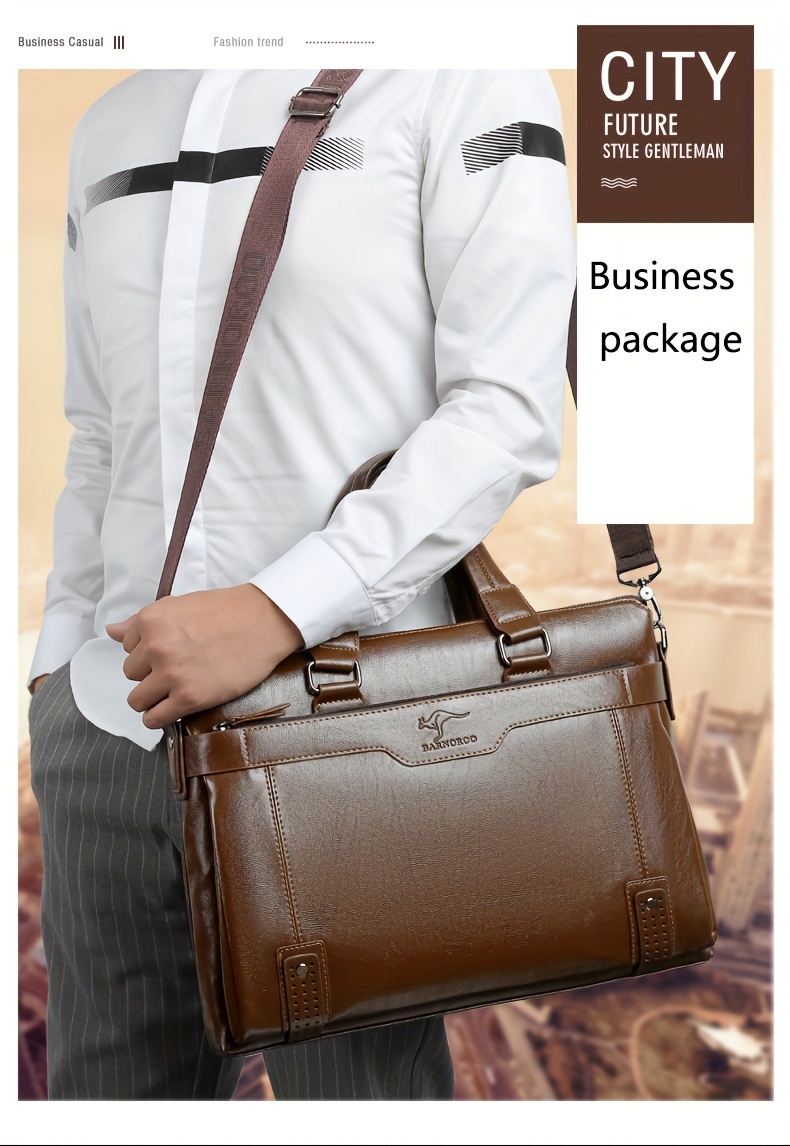 1pc horizontal mens bag fashion crossbody bag soft faux leather shoulder bag large business computer bag retro business bag details 1