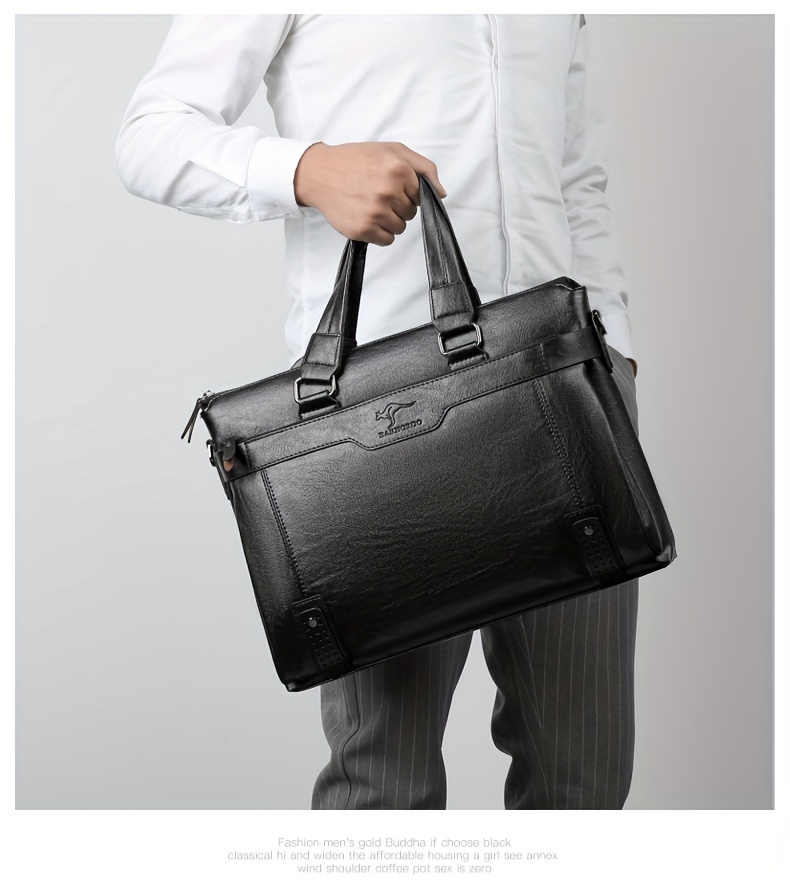 1pc horizontal mens bag fashion crossbody bag soft faux leather shoulder bag large business computer bag retro business bag details 2