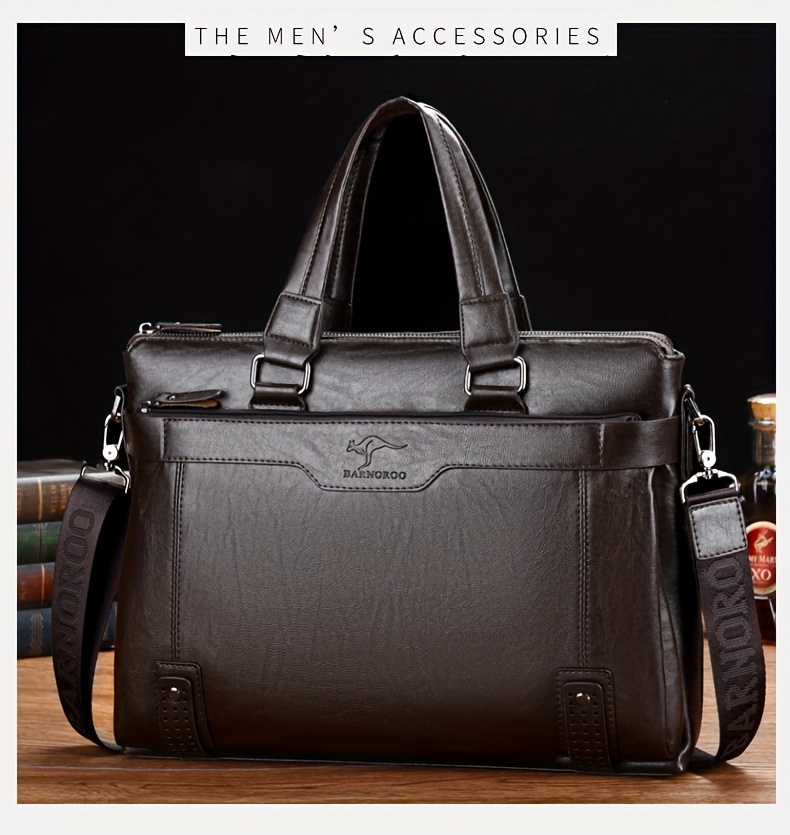 1pc horizontal mens bag fashion crossbody bag soft faux leather shoulder bag large business computer bag retro business bag details 4