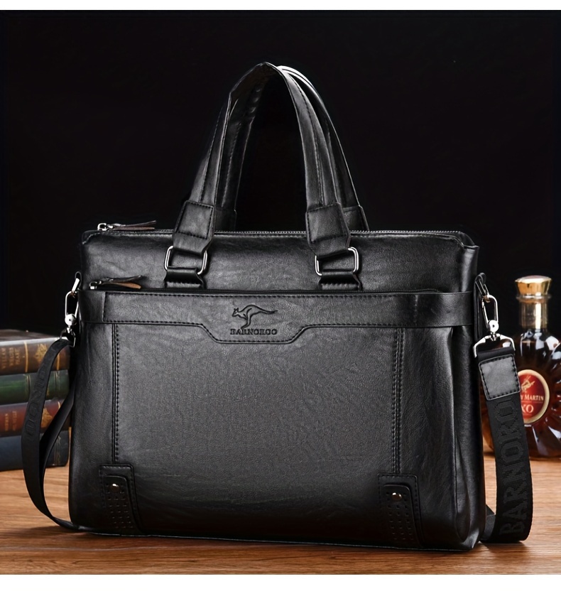 1pc horizontal mens bag fashion crossbody bag soft faux leather shoulder bag large business computer bag retro business bag details 5