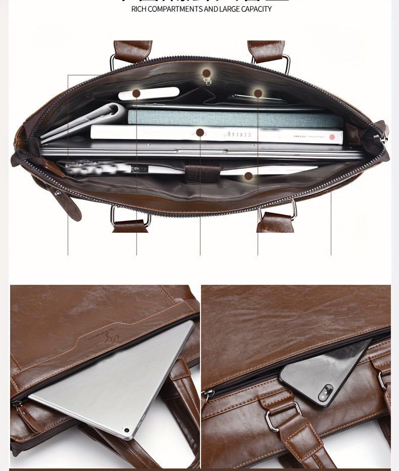 1pc horizontal mens bag fashion crossbody bag soft faux leather shoulder bag large business computer bag retro business bag details 8