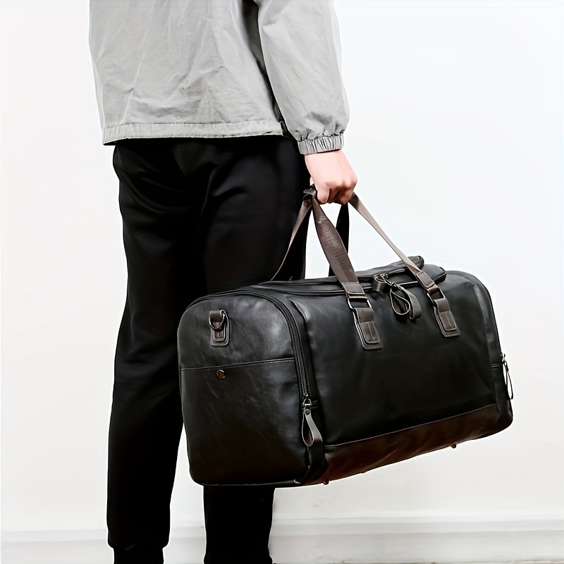 men quality pu leather travel bags carry on luggage bag men duffel bags handbag casual traveling tote large weekend bag details 0
