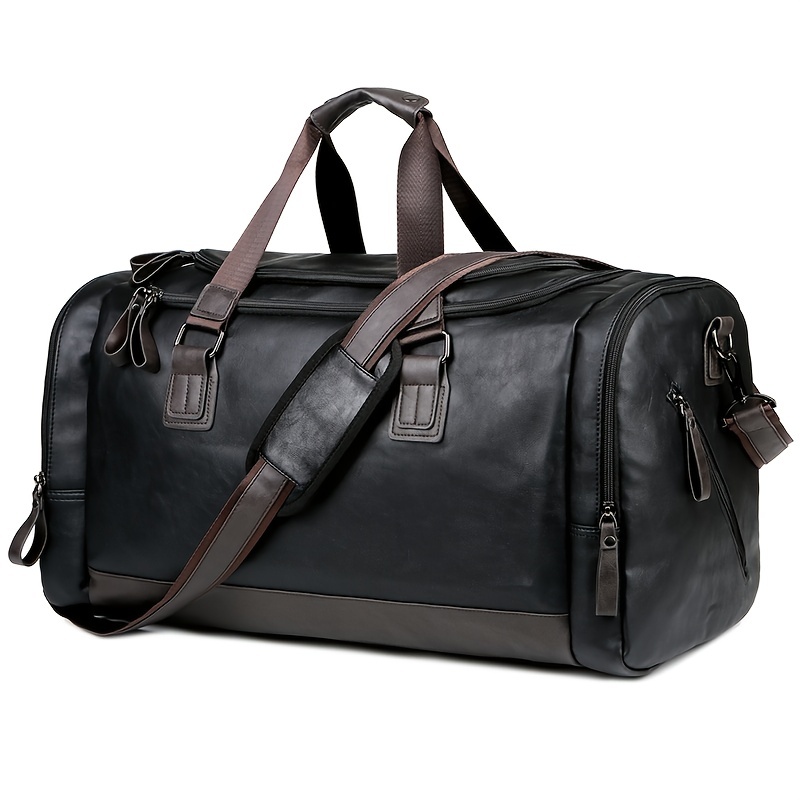 men quality pu leather travel bags carry on luggage bag men duffel bags handbag casual traveling tote large weekend bag details 1