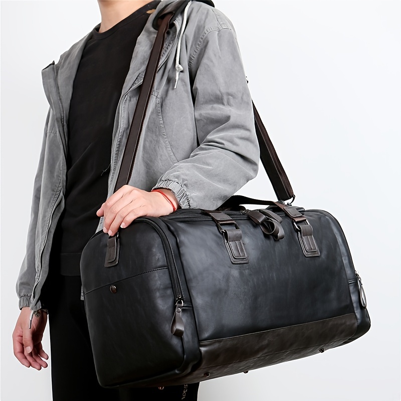 men quality pu leather travel bags carry on luggage bag men duffel bags handbag casual traveling tote large weekend bag details 2