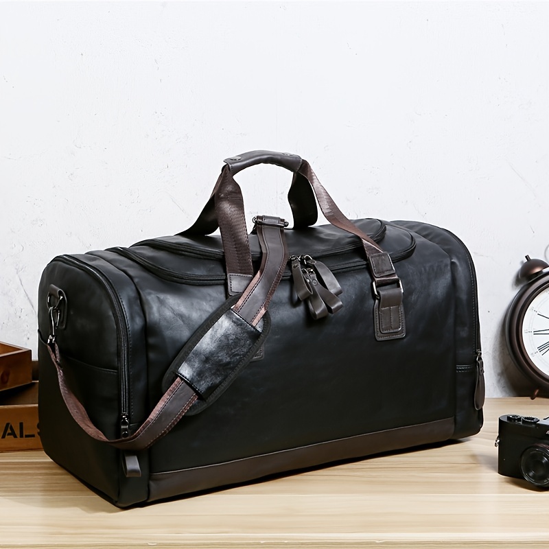 men quality pu leather travel bags carry on luggage bag men duffel bags handbag casual traveling tote large weekend bag details 3