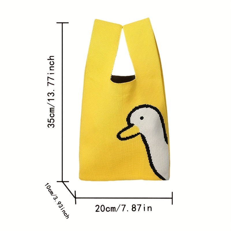 bag, cute duck yellow knit handbag woven tote shoulder bag shopping bag details 0