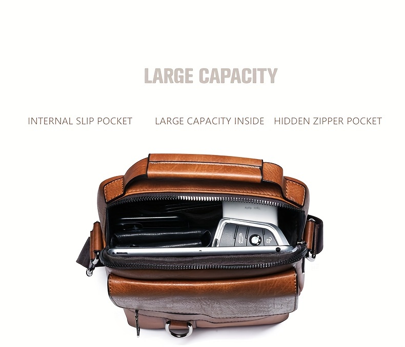 vintage multi layer zipper messenger bag casual solid color shoulder bag perfect business crossbody bag details 2
