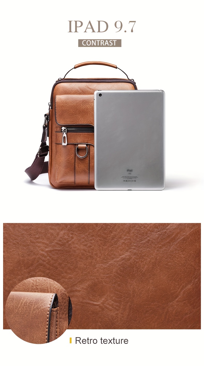 vintage multi layer zipper messenger bag casual solid color shoulder bag perfect business crossbody bag details 3
