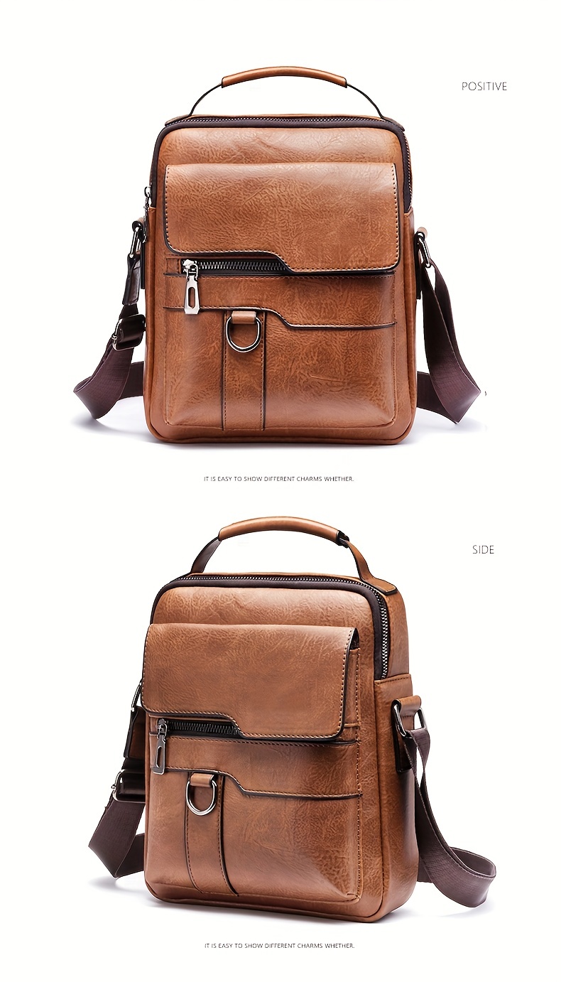 vintage multi layer zipper messenger bag casual solid color shoulder bag perfect business crossbody bag details 4