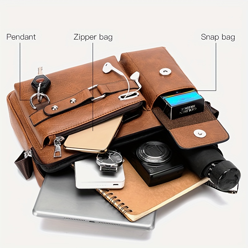 retro minimalist square shoulder bag classic textured business messenger bag details 0