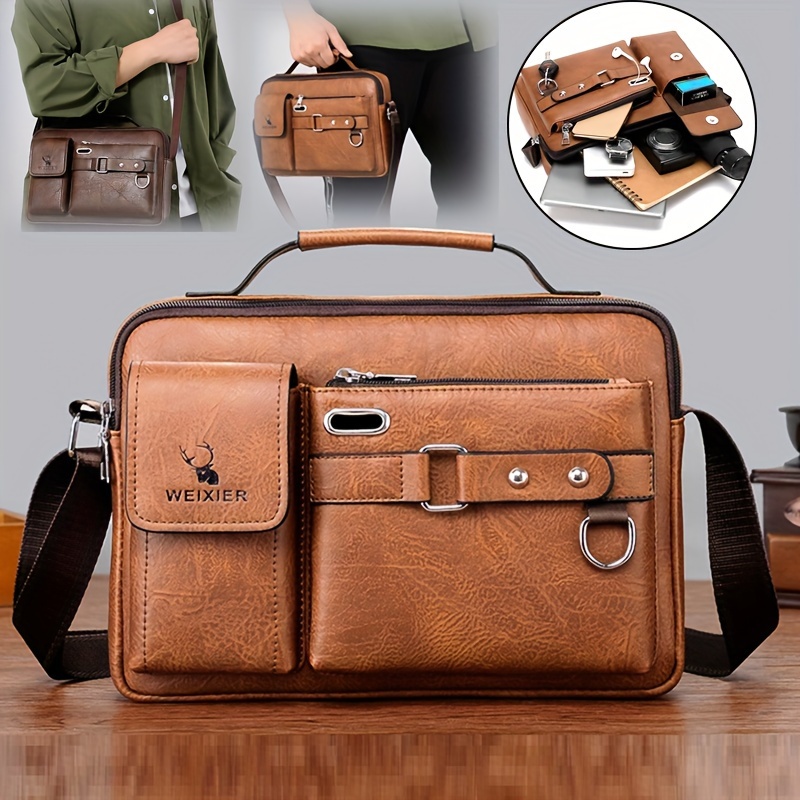 retro minimalist square shoulder bag classic textured business messenger bag details 1