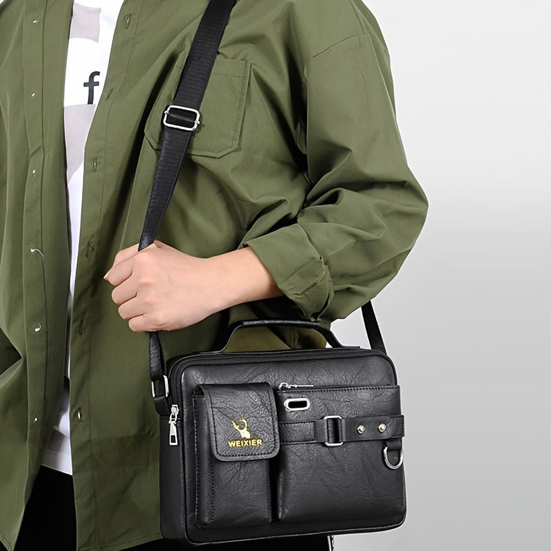 retro minimalist square shoulder bag classic textured business messenger bag details 7