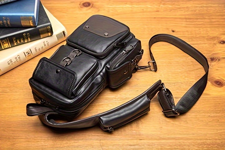 vintage multi pocket sling bag solid color textured crossbody bag with mini credit card case details 2