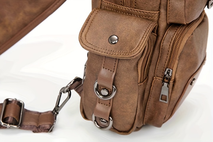 vintage multi pocket sling bag solid color textured crossbody bag with mini credit card case details 16
