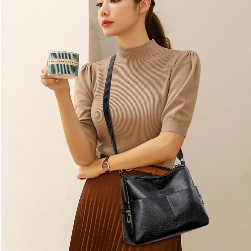 retro crossbody bag for women large capacity shoulder bag soft pu leather purse with multi pockets details 0