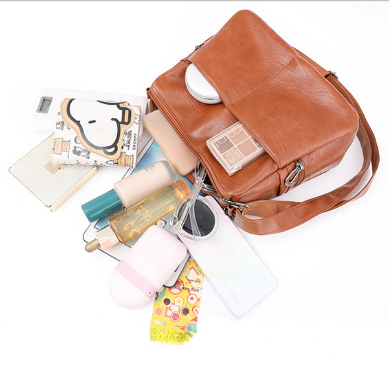 retro crossbody bag for women large capacity shoulder bag soft pu leather purse with multi pockets details 3
