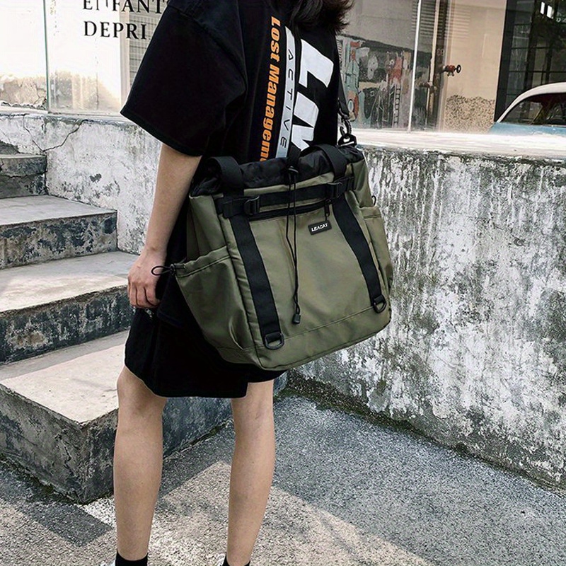 large capacity casual messenger bag, large capacity casual messenger bag solid color nylon drawstring shoulder bag all match crossbody bag details 2