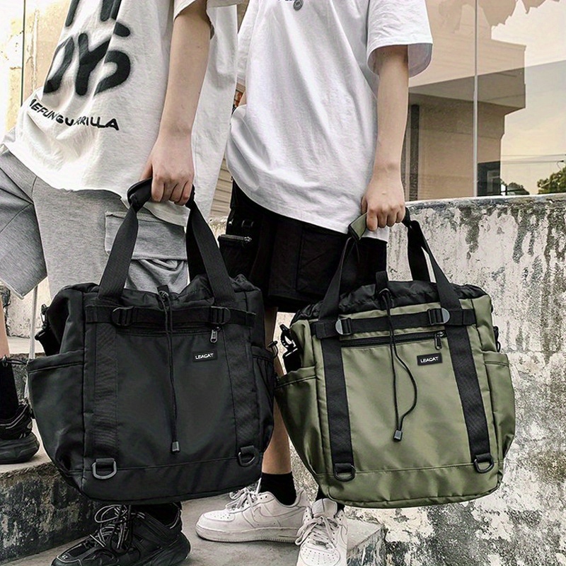 large capacity casual messenger bag, large capacity casual messenger bag solid color nylon drawstring shoulder bag all match crossbody bag details 3