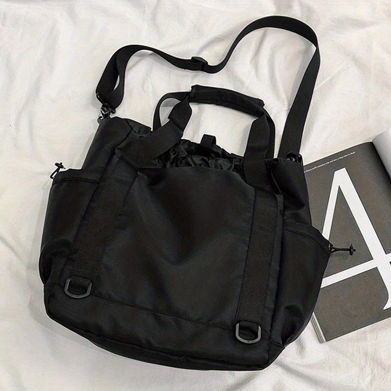 large capacity casual messenger bag, large capacity casual messenger bag solid color nylon drawstring shoulder bag all match crossbody bag details 4