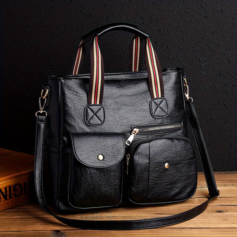 simple portable briefcase large capacity tote bag vintage messenger bag for work details 0