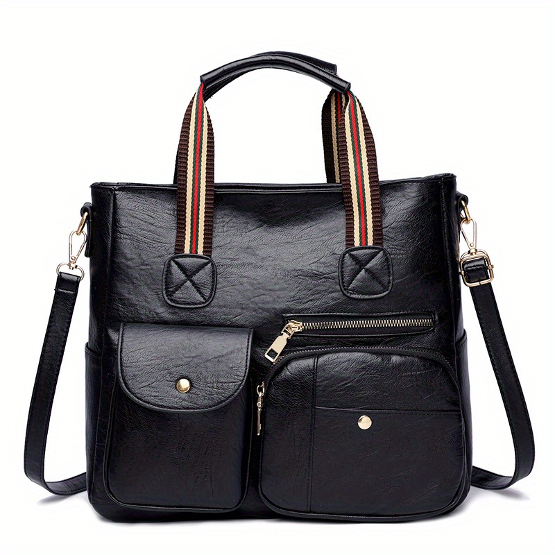 simple portable briefcase large capacity tote bag vintage messenger bag for work details 1