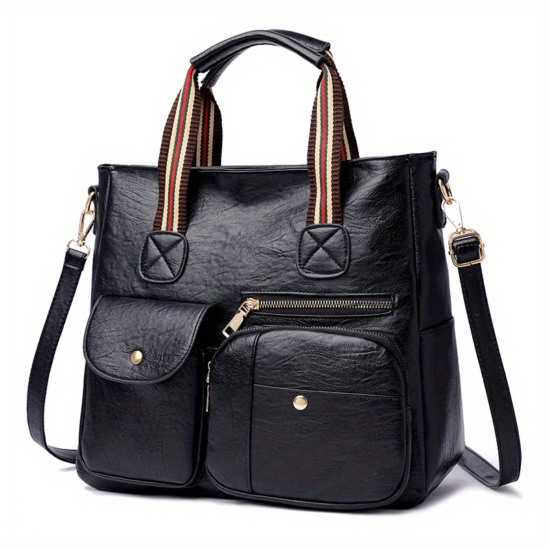 simple portable briefcase large capacity tote bag vintage messenger bag for work details 2