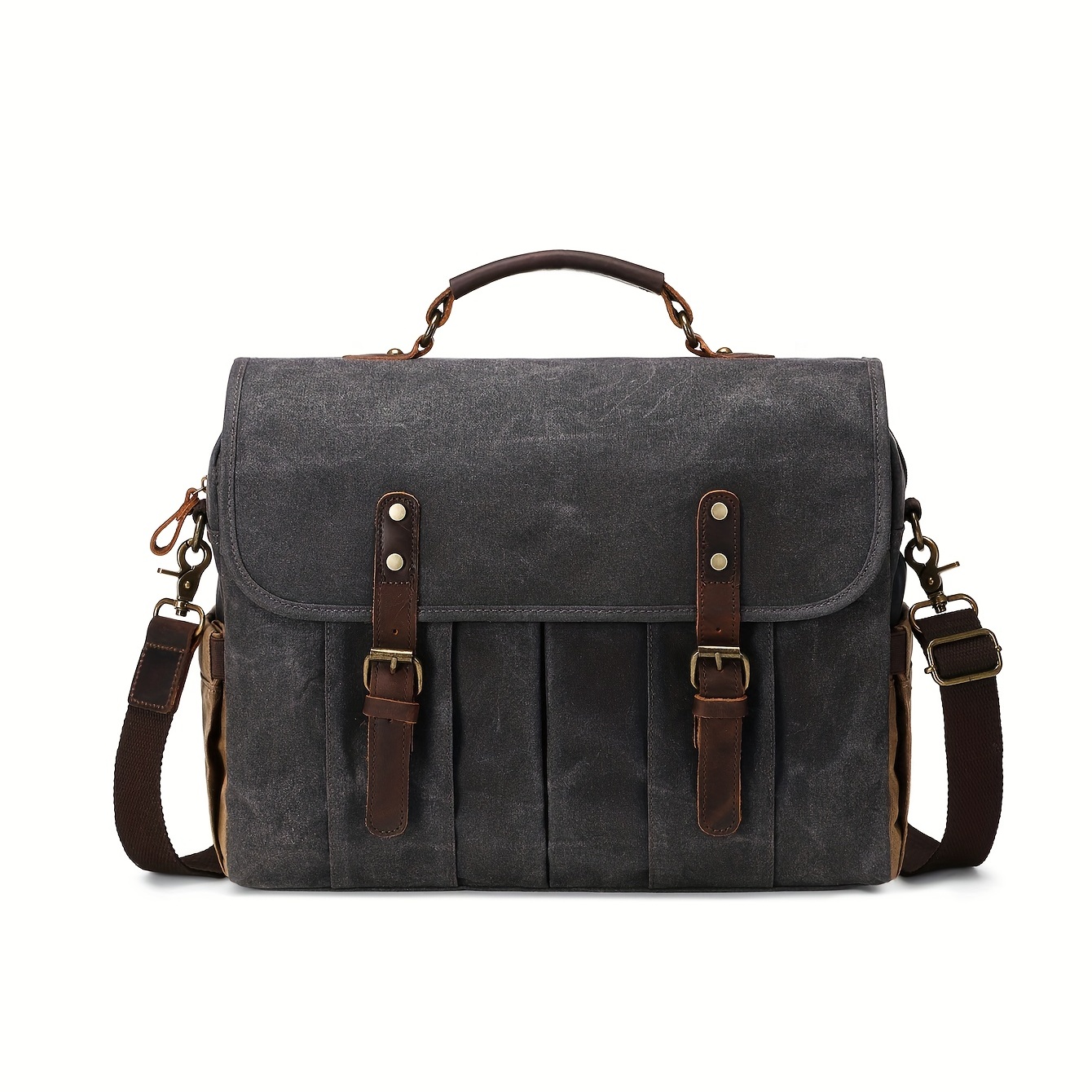 messenger vintage briefcase laptop bag sturdy crossbody shoulder bag buckle decor shoulder bag details 0