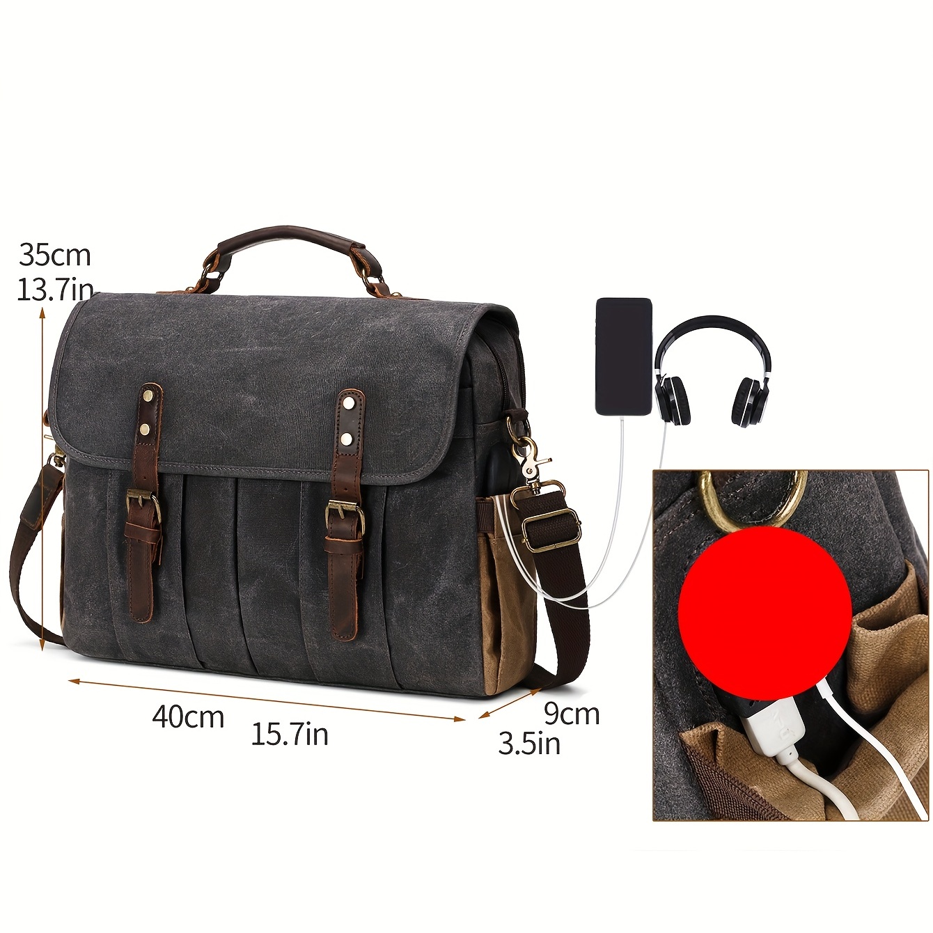 messenger vintage briefcase laptop bag sturdy crossbody shoulder bag buckle decor shoulder bag details 2
