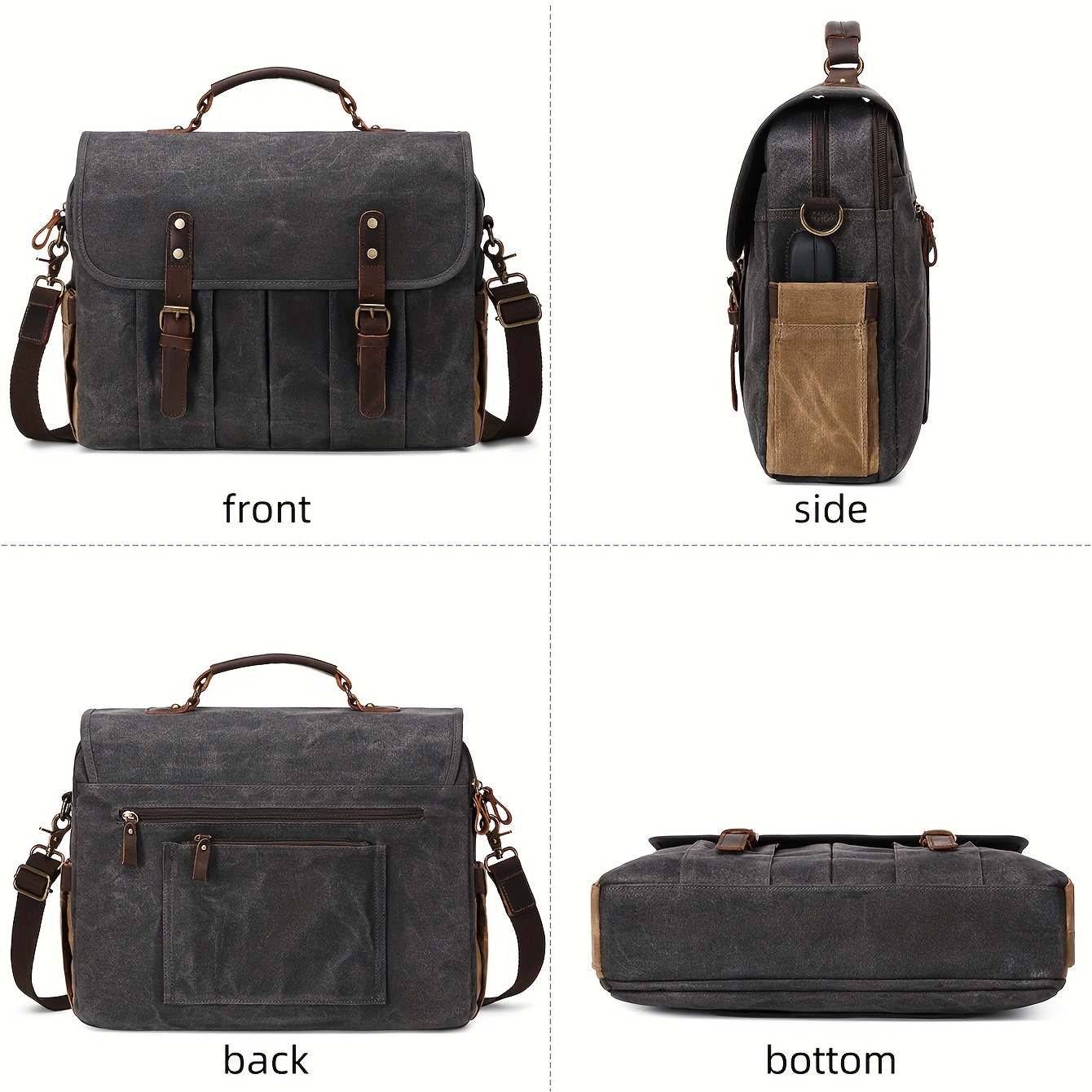 messenger vintage briefcase laptop bag sturdy crossbody shoulder bag buckle decor shoulder bag details 4