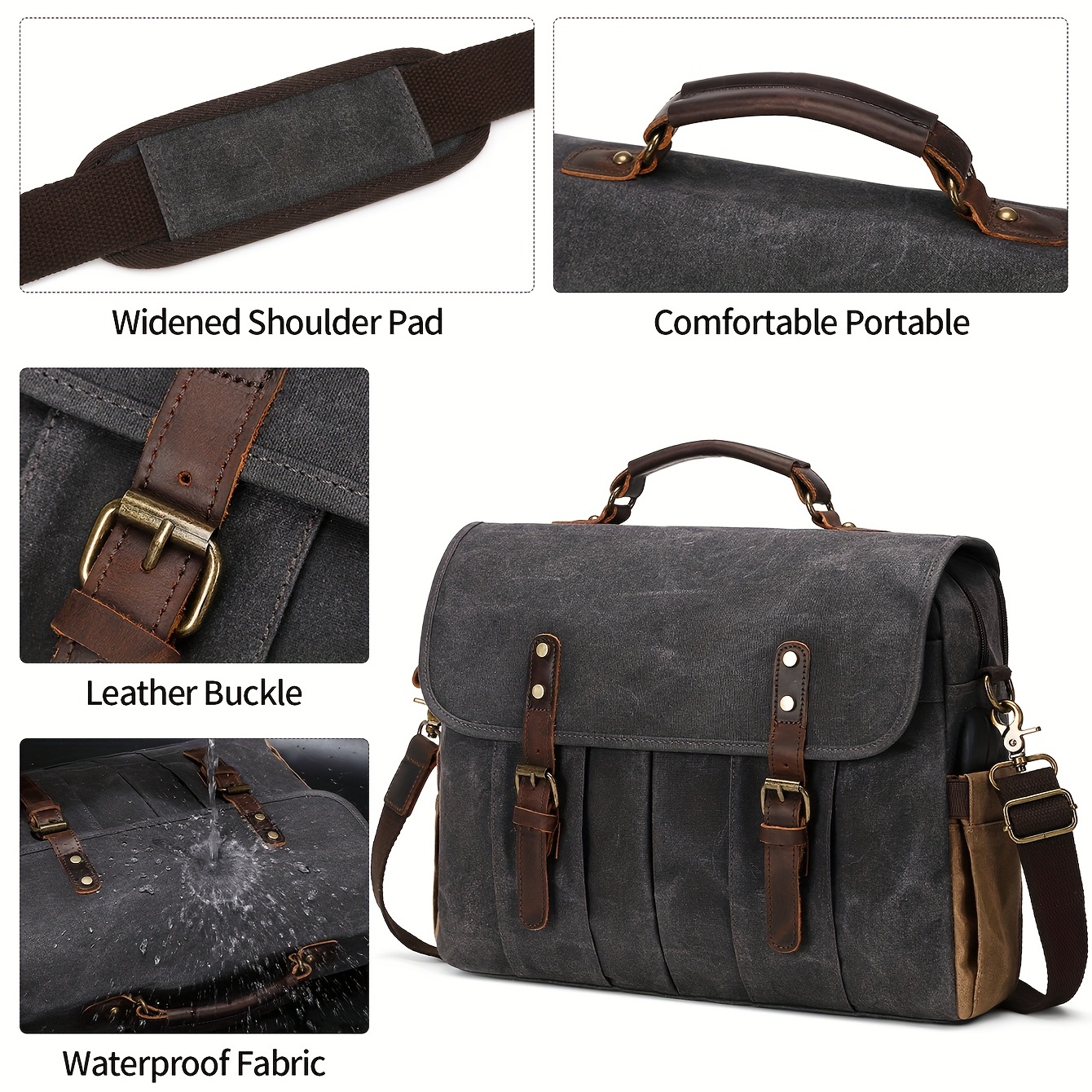 messenger vintage briefcase laptop bag sturdy crossbody shoulder bag buckle decor shoulder bag details 6