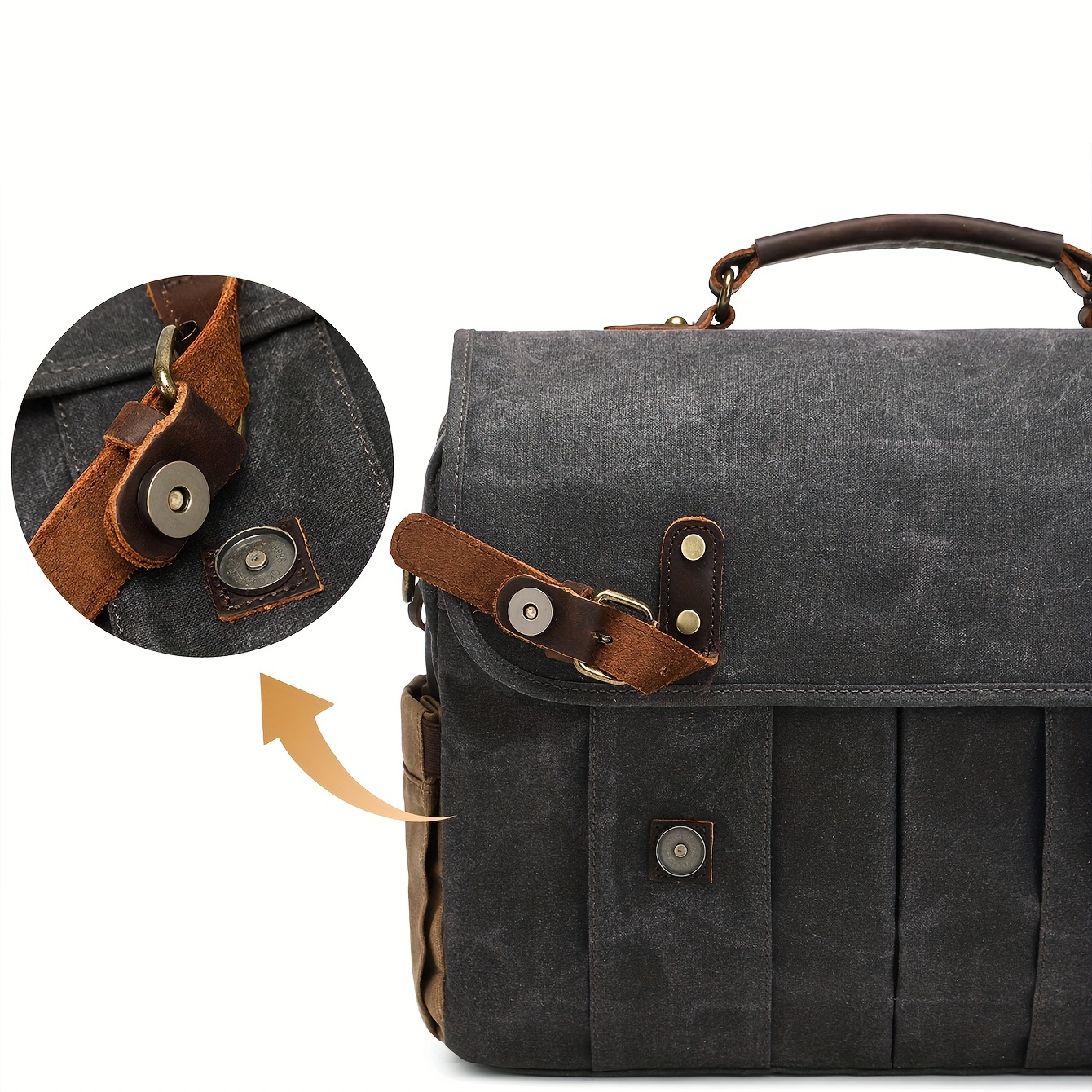 messenger vintage briefcase laptop bag sturdy crossbody shoulder bag buckle decor shoulder bag details 7