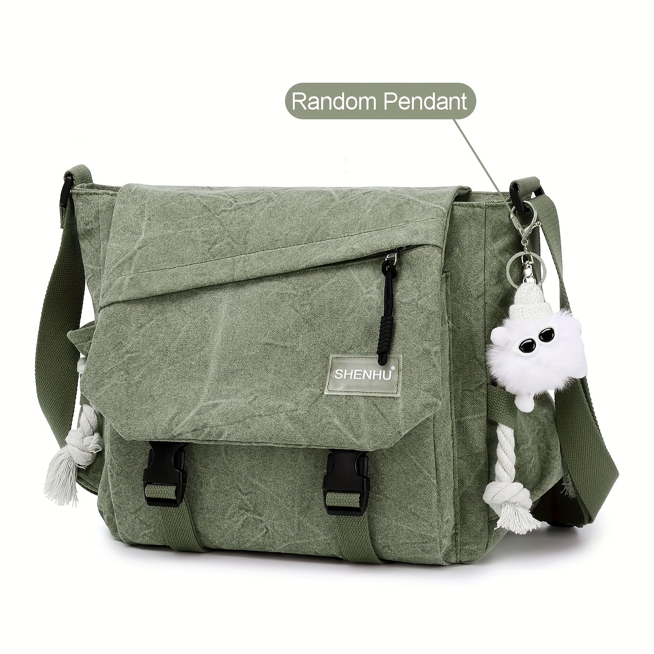 casual canvas messenger bag vintage solid color crossbody bag classic preppy school book shoulder bag details 0