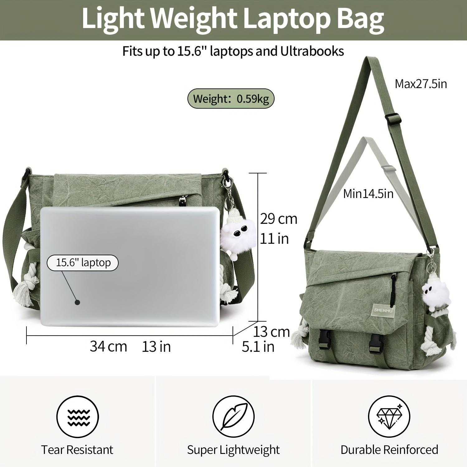 casual canvas messenger bag vintage solid color crossbody bag classic preppy school book shoulder bag details 2