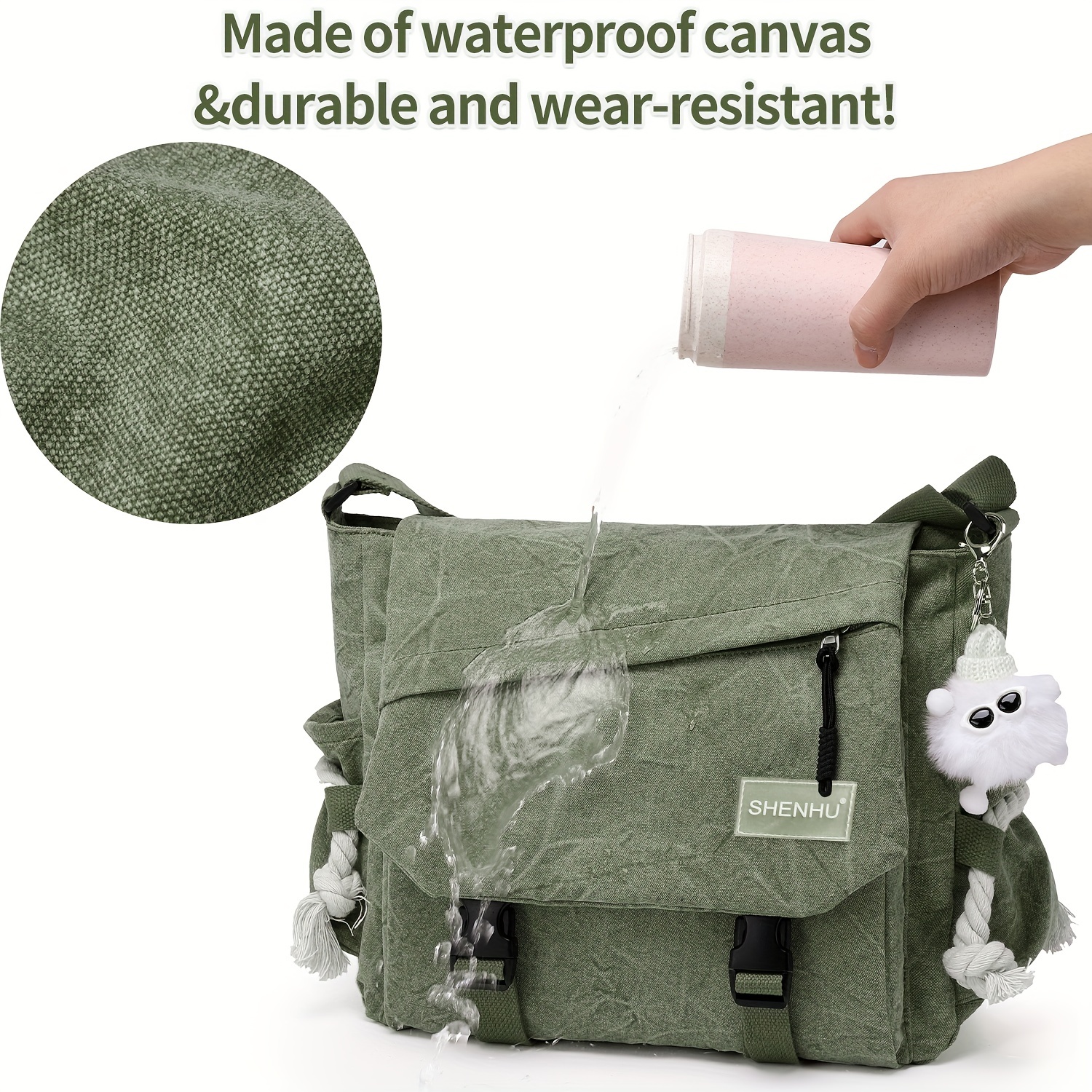 casual canvas messenger bag vintage solid color crossbody bag classic preppy school book shoulder bag details 4