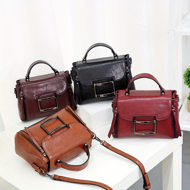 retro style crossbody bag, retro style crossbody bag small buckle decor handbag womens top handle square purse details 0