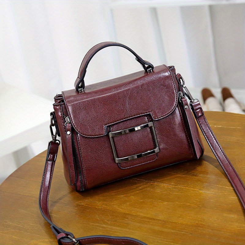 retro style crossbody bag, retro style crossbody bag small buckle decor handbag womens top handle square purse details 9