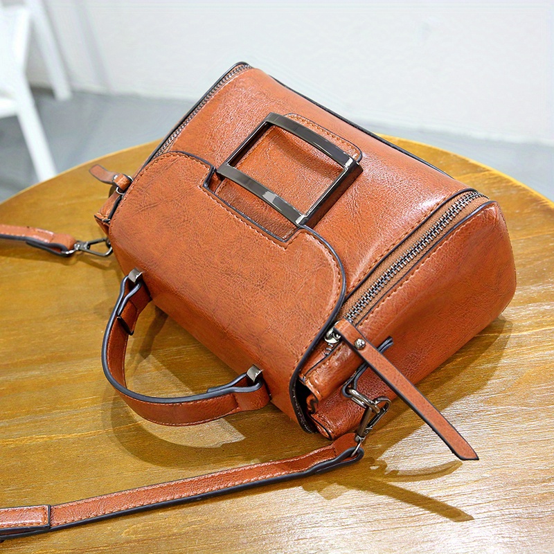 retro style crossbody bag, retro style crossbody bag small buckle decor handbag womens top handle square purse details 11