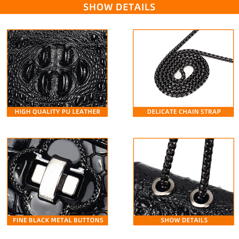 fashion crocodile pattern shoulder bag stylish faux leather sling bag lightweight womens purse details 3