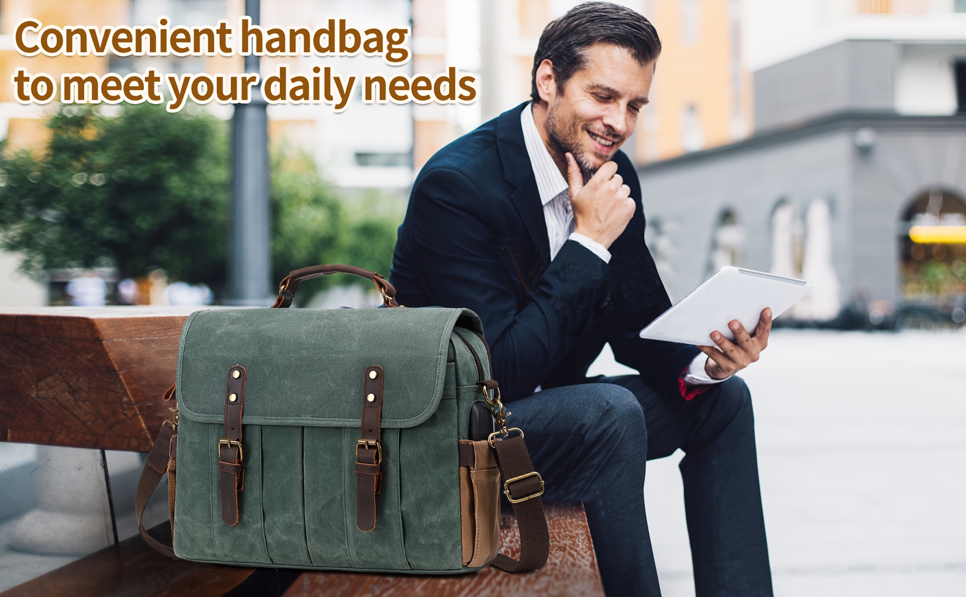 classic retro messenger bag, mens messenger bag 15 6 inch laptop bag with charging port waterproof vintage briefcase bag crossbody shoulder bag details 0